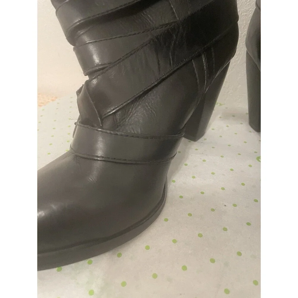 Women’s Size 8 7.5 Boots Shoes Steve Madden Freeway Dark Black Leather High Heel